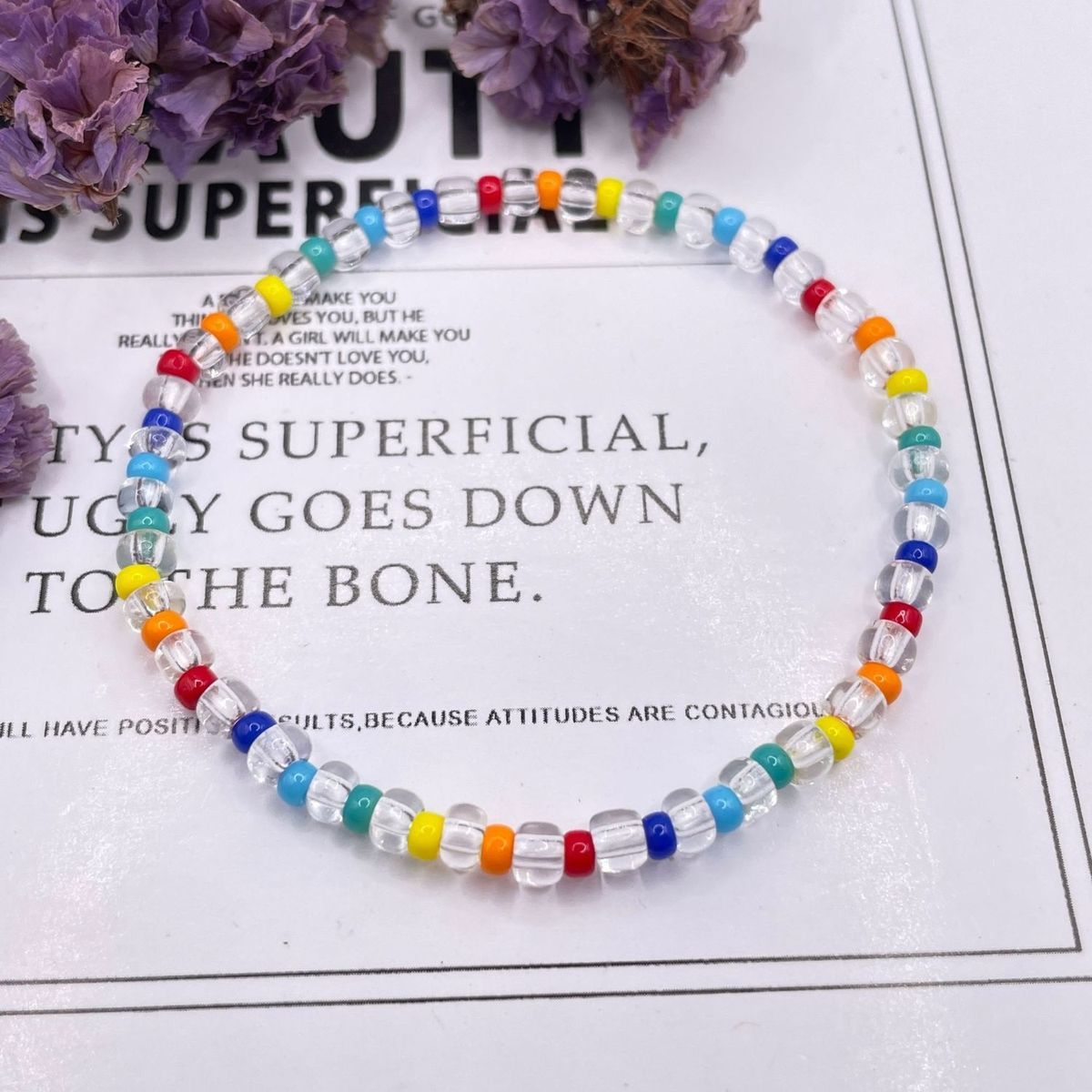 Wholesale Rainbow Glass Rice Bead Bracelet